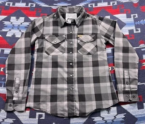 Dixxon Flannel Co The 1911 grau schwarz kariert Langarm Button Down Damen M - Bild 1 von 10