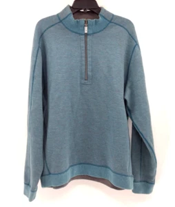 TOMMY BAHAMA Pullover Men's L Reversible Blue Gray 1/4 Zip Mock Neck Long Sleeve - Picture 1 of 15