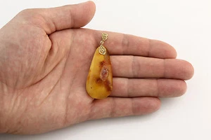 ANTIQUE Vintage Egg Yolk BALTIC AMBER Silver Gold Plated Pendant 6.3g p160601-4 - Picture 1 of 4