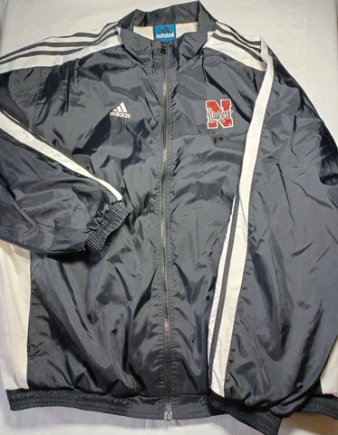 Vintage Adidas Nebraska Huskers Football Zip Black Windbreaker Jacket Size 2XL Cover