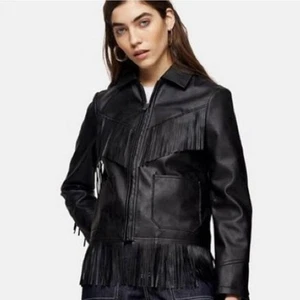 Topshop NWT Black Fringe Faux Leather Jacket Size 8 - Picture 1 of 11