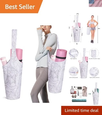 Bolsa de accesorios de yoga duradera con cremallera y bolsillo para botella de agua - hojas blancas Foto 1 de 4