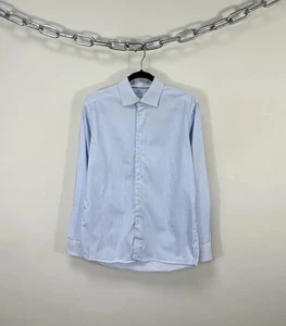 Camisa de vestir Eton para hombre ajustada a rayas azul claro con botones 40/15,75 - Imagen 1 de 20