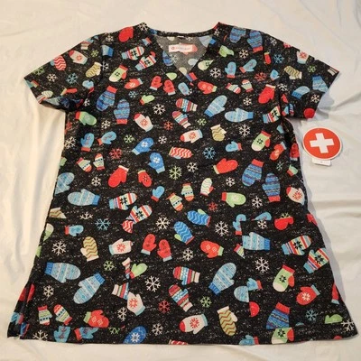 Scrub Top White Cross Women’s Small Snowman Christmas Print New  - Image 1 of 4