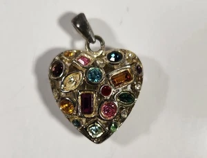 925 HEART CUT CRYSTAL STERLING SILVER PENDANT MULTI COLOR - Picture 1 of 6