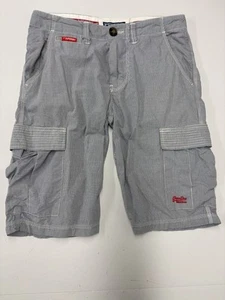 Superdry Cargo Shorts Mens Small 30” Check Plaid Blue Adjustable Waist Buckle - Picture 1 of 24