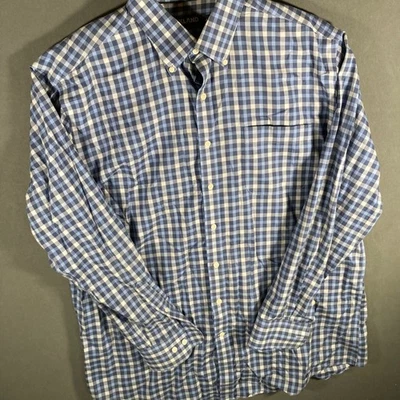 Kirkland Signature Men's XL Blue Gingham Checkered Button Down Shirt Stretch - Image 1 of 4