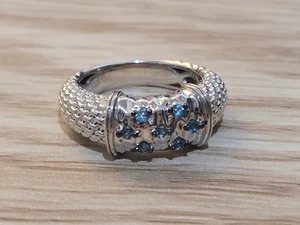 BEAUTIFUL Sz 6 Sterling Silver Ring Rope Chain Texture Band Round Blue Stones - Picture 1 of 5