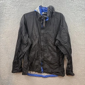 MARMOT Windbreaker Rain Jacket Mens Medium Black Blue Soft Shell Water Resistant - Picture 1 of 14