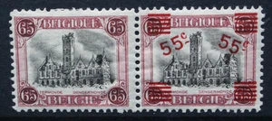 BELGIUM 1921 Hotel de Ville Termonde Overprint Surcharge. Pair MINT HINGED SG322 - Picture 1 of 2