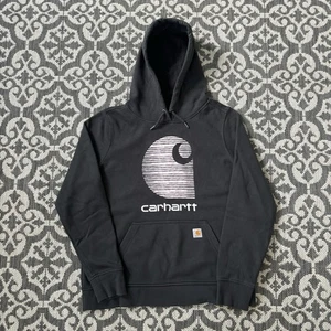 Vintage Graphic Logo Carhartt Black Boxy Hoodie Jumper Pullover Y2K 00s Womens L - Picture 1 of 8