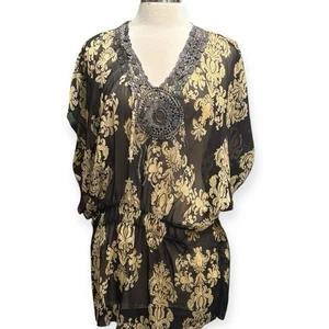 P. Luca transparente schwarze Brokat Bluse Damen M/L Kimono verziert Schwimmüberzug - Bild 1 von 4