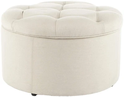 Mercer Collection Victoria Beige Linen Shoe Ottoman - Image 1 of 4