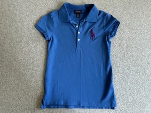Ralph Lauren Shirt Girls Youth Medium Polo Big Pony Blue Collar Preppy Top - Picture 1 of 9