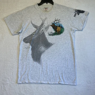 Vintage Busch Gardens Elk Graphic T-Shirt Large Oneita Power 50 Plus Gray - Image 1 of 4