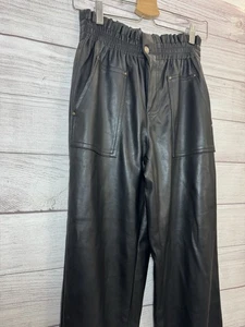 Forever 21 Kunstlederhose Damen Medium schwarz Gummizug hoher Bund - Bild 1 von 9