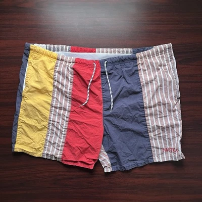 Vintage 90s Nautica Swim Trunks Colorblock Striped Multicolor Shorts Mens Large - Image 1 of 4