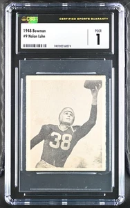 1948 Bowman #9 Nolan Luhn Green Bay Packers – Rookie – Short Print - CSG 1 Poor - Picture 1 of 2