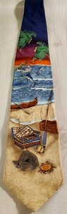 Corbata Tropicals By Tango para hombre - Pesca en la playa con cangrejo de océano y marlins  - Imagen 1 de 9