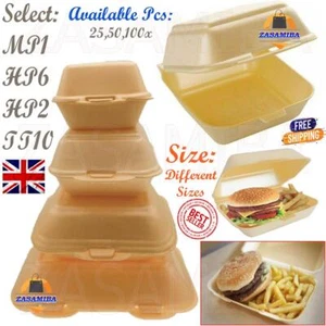 HB7 HP2 HP6 TT10 Biodegradable Polystyrene Kebab Burger Chips Takeaway Food Box - Picture 1 of 35