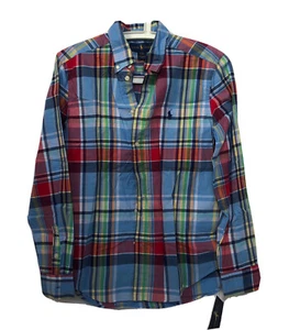Ralph lauren boys plaid shirt L(14/16) blue/pink 100% Cotton Long Sleeve Button - Picture 1 of 5