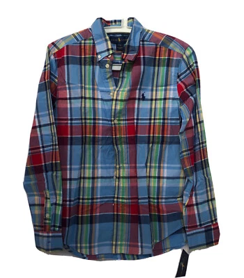 Camisa a cuadros para niños Ralph Lauren L(14/16) azul/rosa 100% algodón Manga larga Botón Foto 1 de 4