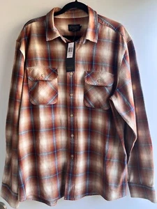 NWT Pendleton Long Sleeve Beach Shack Shirt in Tannin Red Plaid Cotton Size XL - Picture 1 of 7