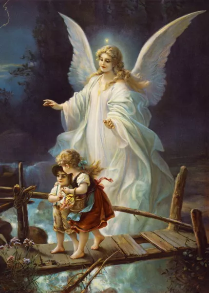 Giclee Print Oil Painting Picture Guardian Angel on canvas x inches