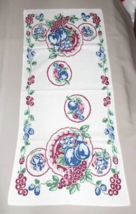 Toalla de té de cocina vintage impresa fruta en platos de lino? "15"" x 33""" - Imagen 1 de 8