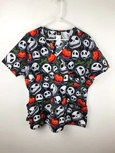 Disney Nightmare Before Christmas Scrub Top Women 2XL Orange Black Halloween A16 - Picture 1 of 5