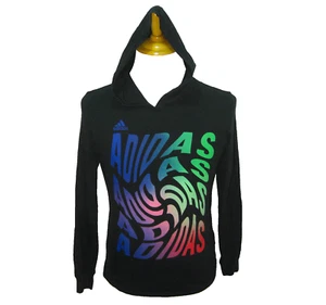 ADIDAS Boy's (Size Large 14/16) Black Athletic Hoodie Graphic Hooded T-Shirt Top - Picture 1 of 4