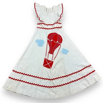 Винтажное платье ручной работы без рукавов для девочек воздушный шар красный белый зигзаг талия 24 дюйма - Изображение 1 из 4