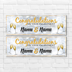 2 PERSONALISED 900mm x 300mm ENGAGEMENT BANNERS 130gsm SILK PAPER BANNERS - ANY