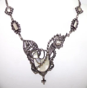 Collar de colección ADENSA plata esterlina corte rosa diamante fregona y perlas ornamentado 23" FZZ - Imagen 1 de 5