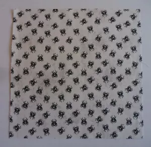 Fabric Cotton 10 3/8" x 10 3/8" Panel Square Black Spiders on a Creme Background - Picture 1 of 3