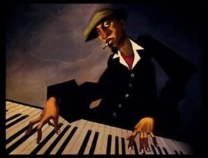Justin Bua Piano Man II Jazz Urban Poster Art Print 26 x 34 inches