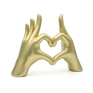 GOLD HEART HANDS DECOR SCULPTURESMALL LOVE HEART GESTURE DECORATIVE SIGN SCULPTU - Picture 1 of 7