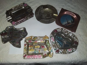 5 Metal State Ashtrays 5 are New Hawaii, Texas, Missouri, Arkansas, Niagra Falls - Picture 1 of 8