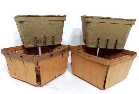 VTG One Slat Wood Berry Fruit Basket Container with Paper Pulp Liner Cover