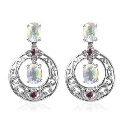 3.90ctw Mercury Mystic Topaz & Rhodolite Dange Earrings Platinum Plated Sterling - Image 1 of 4