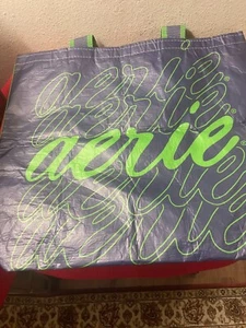 AERIE AMERICAN EAGLE Large Reusable GREEN NAVY Tote BAG - Picture 1 of 12