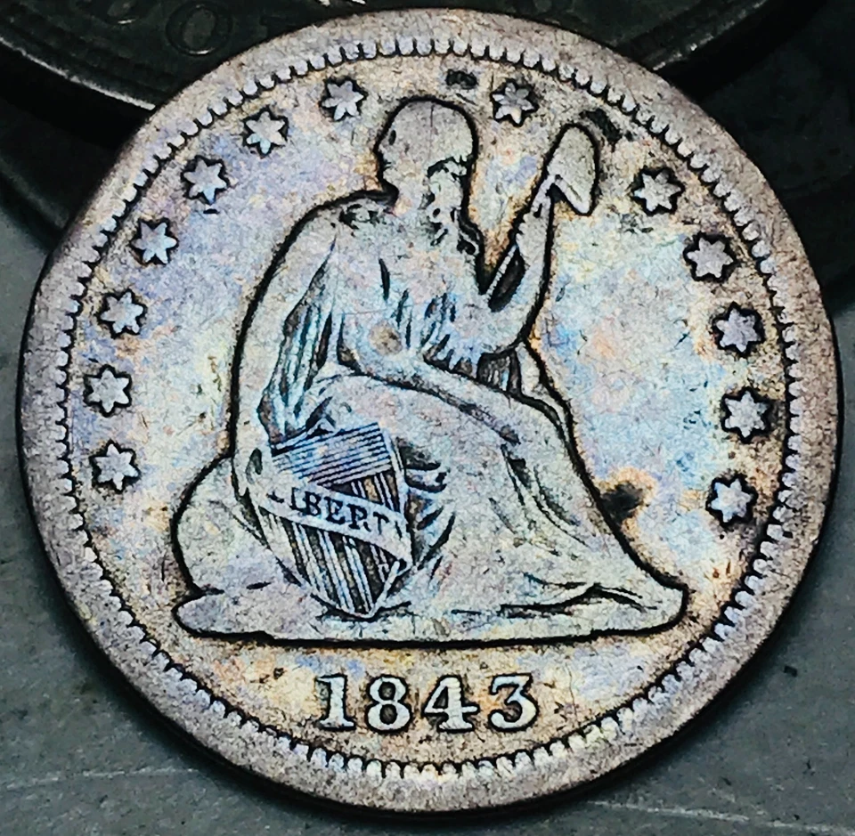 Moneda de plata 90 % circulada 1843 O Seated Liberty Quarter 25C CC25517 Foto 1 de 4