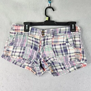American Eagle AEO Shorts Womens Size 0 Blue Pink Plaid Patchwork Cute - Picture 1 of 9