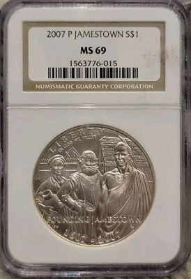 2007-P Jamestown Commemorative Silver Dollar NGC MS69   - Image 1 of 4