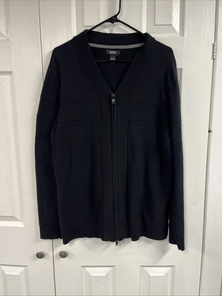 Cárdigan Alfani regular fit talla grande negro 100 % algodón, cremallera bidireccional Foto 1 de 3