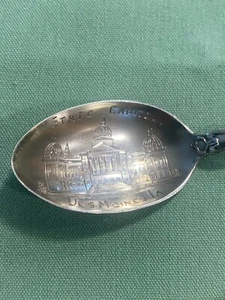 Des Moines Iowa State Capitol Sterling Antique Mechanics Spoon Souvenir (S198) - Picture 1 of 11