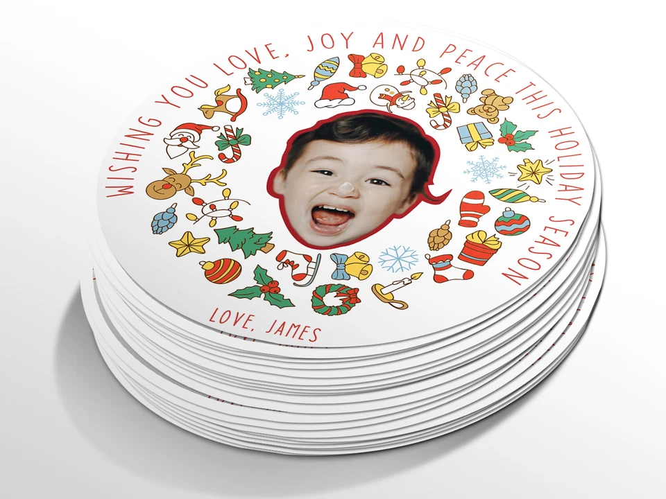 Etiquetas adhesivas redondas personalizadas para fotos de Navidad, pegatinas personalizadas Foto 1 de 4
