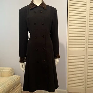 Vintage Jones New York Womens Dress/Coat Black Animal Print Lined Sz 14 - Picture 1 of 13