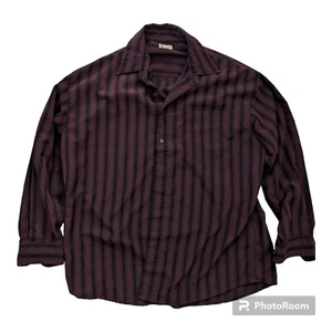 Haggar Clothing Men's Button Up Long Sleeve Dress Shirt XLT Pocket Maroon Stripe - Picture 1 of 6