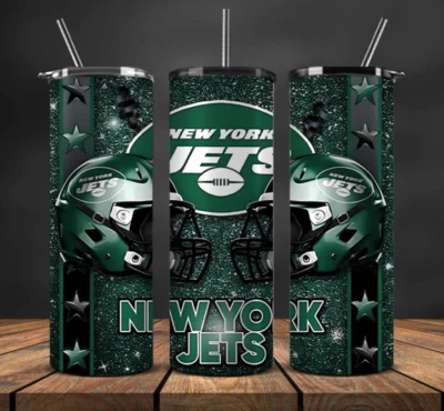 20 oz New York Jets Stainless Steel Tumbler With Metal Straw- Face 2 Face Helmet - Image 1 of 3